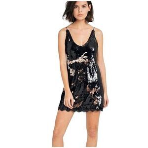 FREE PEOPLE Women's Seeing Double Sequin Mini Dress Black Copper Size Medium